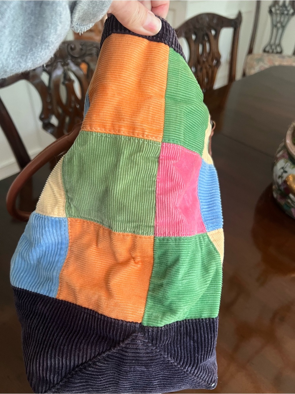 Vineyard Vines Patchwork Corduroy Tote with Leather Handles - Picture 4 of 11